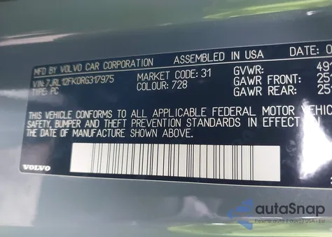 2024 Volvo S60 B5 Core Dark Theme z USA, uszkodzony, nr VIN 7JRL12FK0RG317975